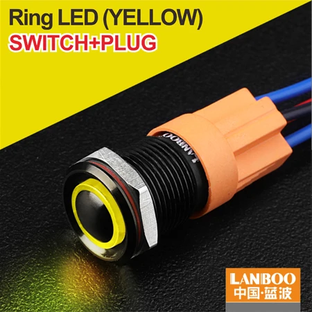 Y Ring Button Plug LANBOO черный корпус цвет головы 12 мм водонепроницаемый миниатюрный кнопочный переключатель с лампой 12V24V220V - Цвет: Y Ring Button Plug
