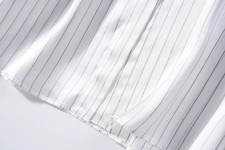 

Women's 100% Pure Silk Shirt Satin Top Blouse Collared Button down office work white stripes L XL 2XL JN076