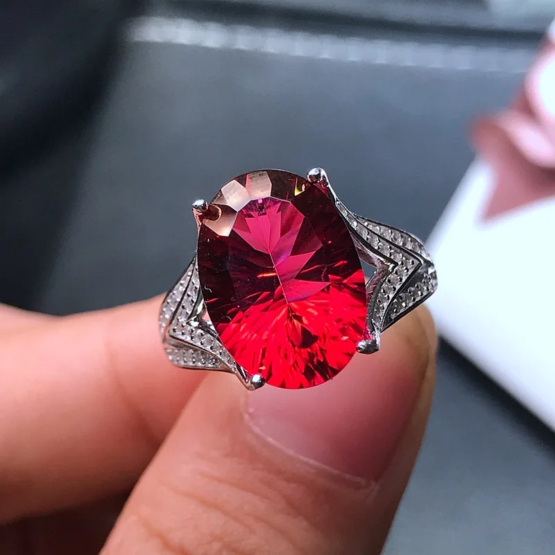 

Natural Red Topaz Ring Natural Gemstone Ring S925 Sterling Silver Trendy Elegant Luxury Diana Round Women Party Gift Jewelry