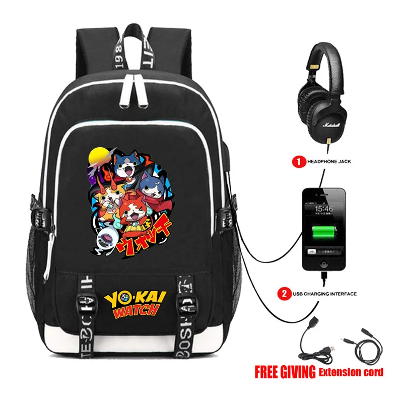 USB charging teenagers Men women's multifunction backpack Laptop bag Student book Bags for anime Youkai Watch 8 style | Багаж и сумки