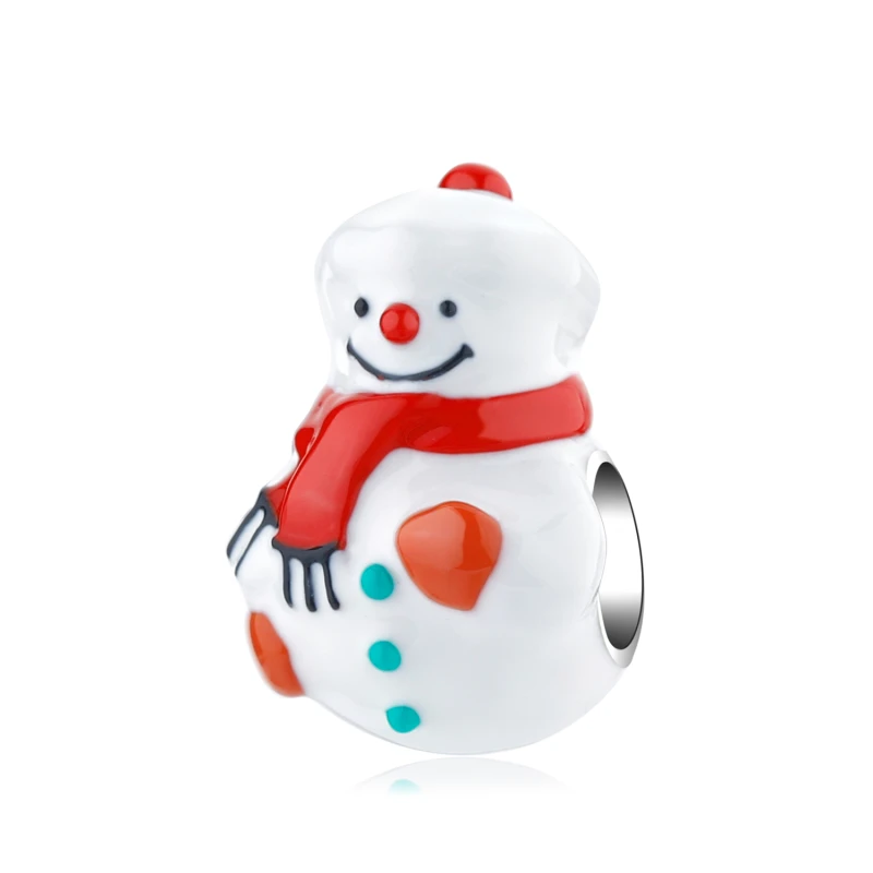 

Snowman with red scarf Charms 925 Sterling Silver Enamel Cute Beads for Original European Christmas Bracelets DIY Charms Jewelry