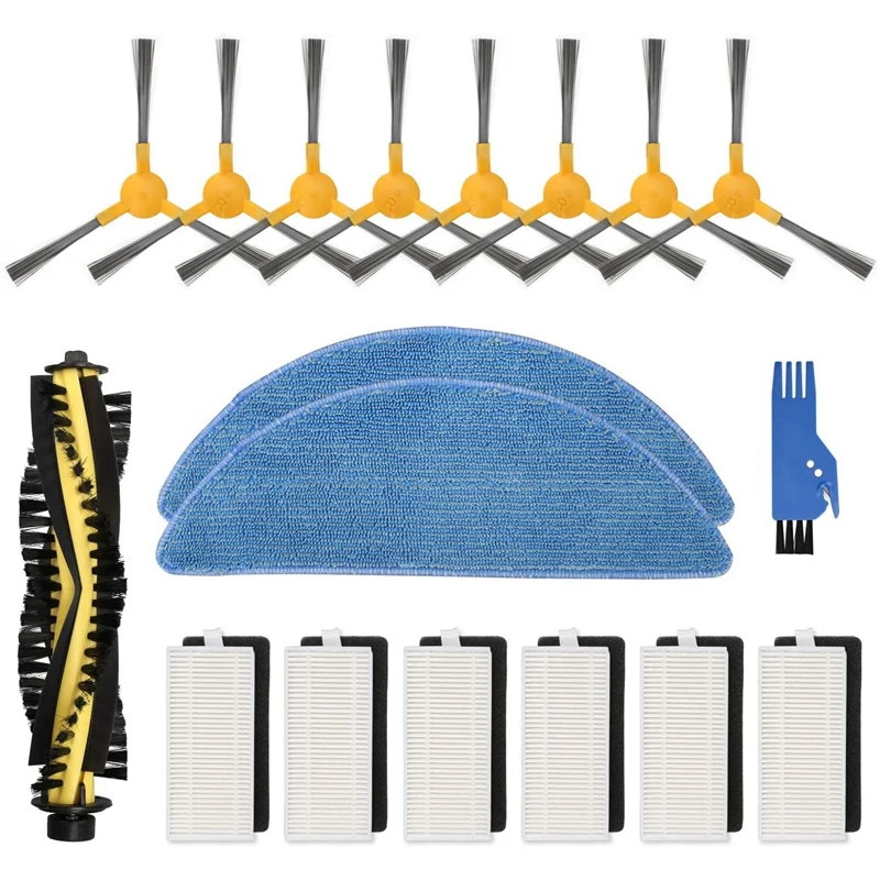 Replacement Parts Kit for Tesvor M1 Robot Vacuum Cleaner 1 Main Brush, 2 Mop Cloth, 6 Filters, 8 Side Brushes, 1 Tools