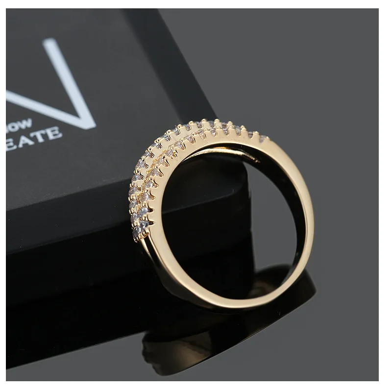 

Wish cross border jewelry is hot in Europe and America, simple three row micro inlaid AAA zircon copper ring