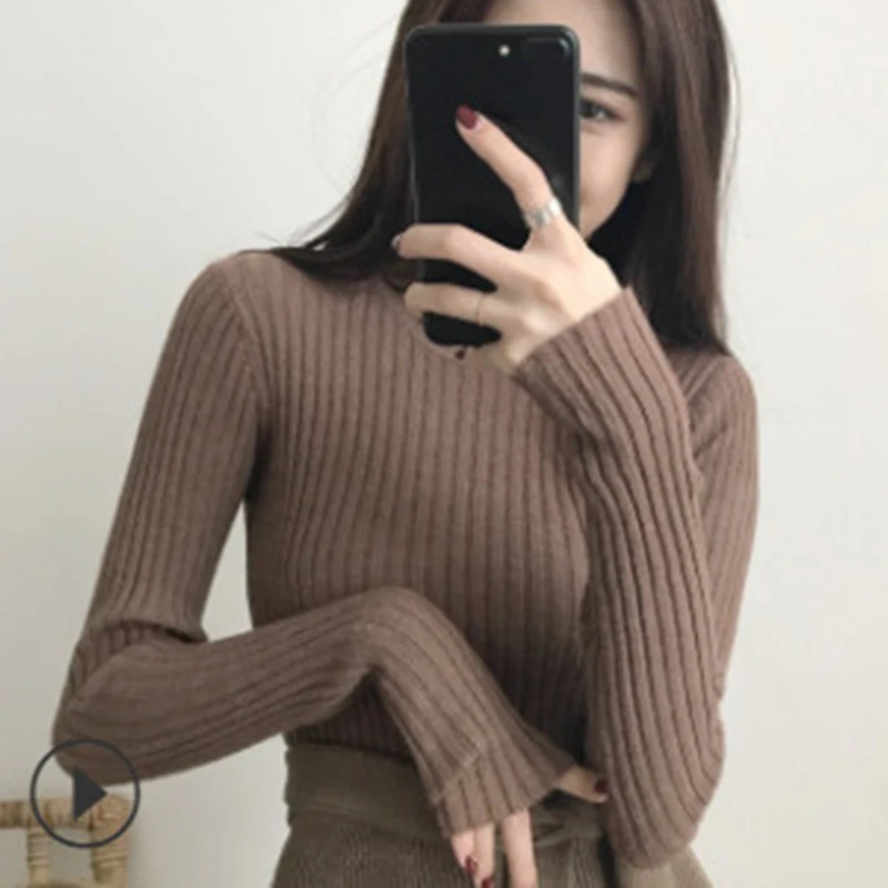 

New Women Knit Sweater Women 2021 Winter Long Sleeve Slim Sweater Woman Bottom Vintage O Neck Pull Korean Pullover Women Sweater