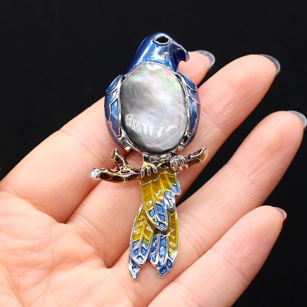 Женский брошь с натуральным камнем и клоисонне, в форме попугая, для создания ювелирных изделий, декорирования одежды и аксессуаров.