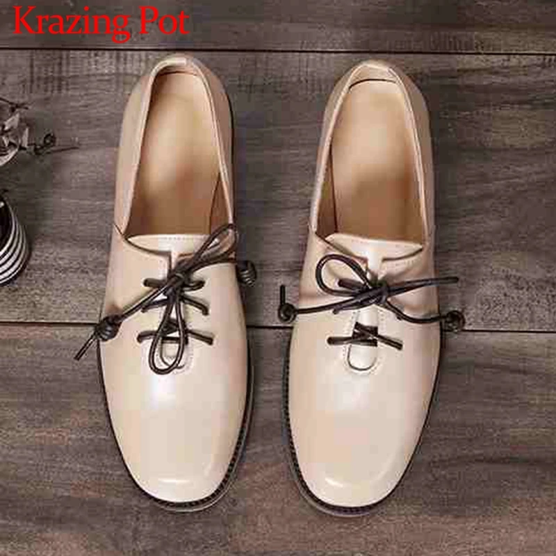 Krazing pot/из натуральной кожи новые дизайнерские Полусапоги с круглым носком на