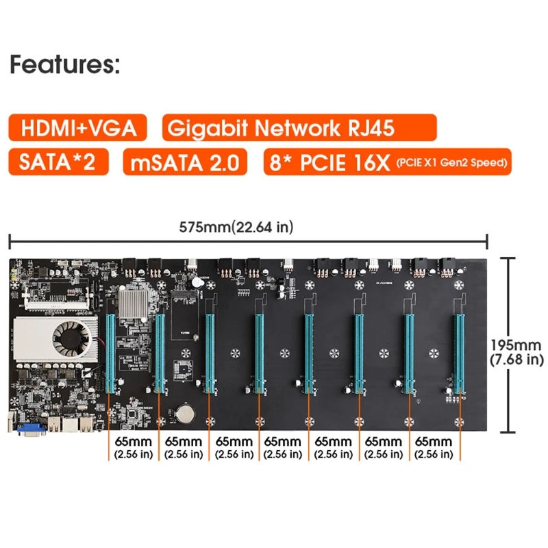 

New BTC-S37 Mining Machine Motherboard 8 PCIE 16X Graph Card SODIMM DDR3 SATA3.0 Support VGA + HDMI-Compatible