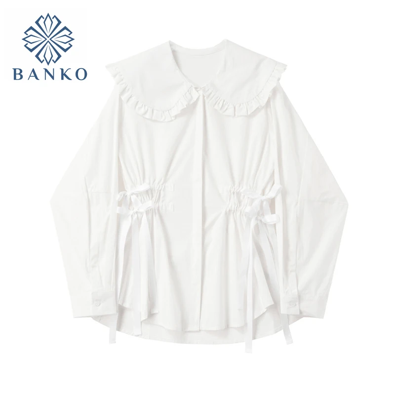 Белая дизайнерская блузка с завязкой на талии Новинка осени 2021 Женская Офисная