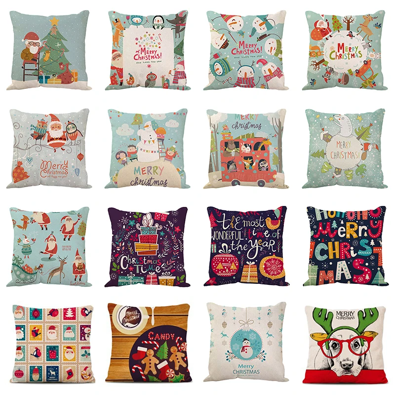 

Christmas Cushion Covers 45x45 Pillow Case Sofa Seat Covers Linen Santa Claus Pillowcase Home Decor Merry Christmas 2021 2022