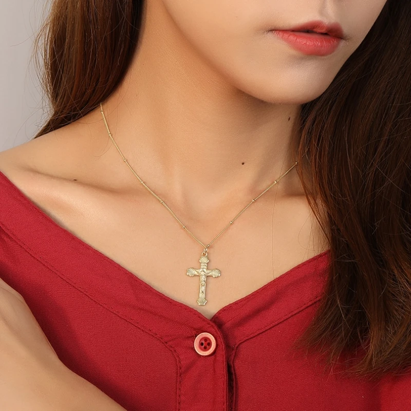 2020 new Traditional Large Crucifix Pendant Necklaces Cross Medallion Necklace 925 silver necklace Antique Silver | Украшения и