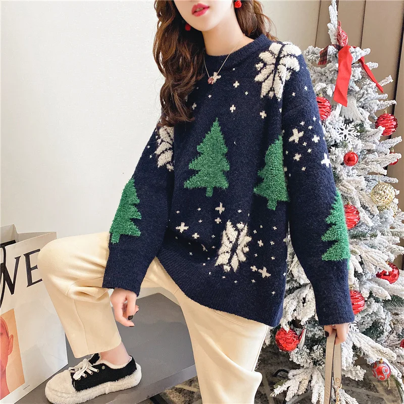 

Christmas foreign style sweater women sweet Korean version 2020 new lazy style loose hedging knit bottoming top women