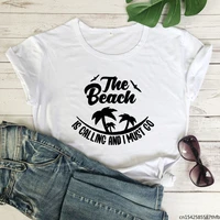 vacation tshirt the beach is calling and i must go t shirt funny unisex graphic summer women crewneck beach vacay tee shirt top