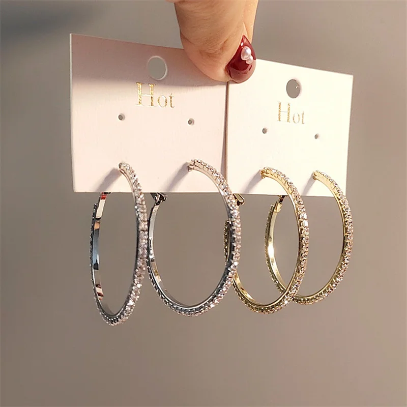 

South Korea East Gate New Exaggerated Big Circle Earring 925 Pure Silver Full Drill Eardrop Contracted Temperament Earring