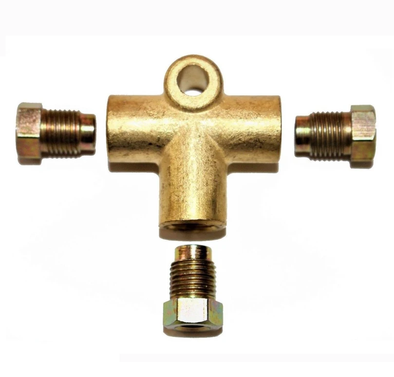 

Car 3 Way T Piece Brake Pipe Connector With 3xM10 Male Nut Short Metric Copper Car Accessories For 3/16" Pipe