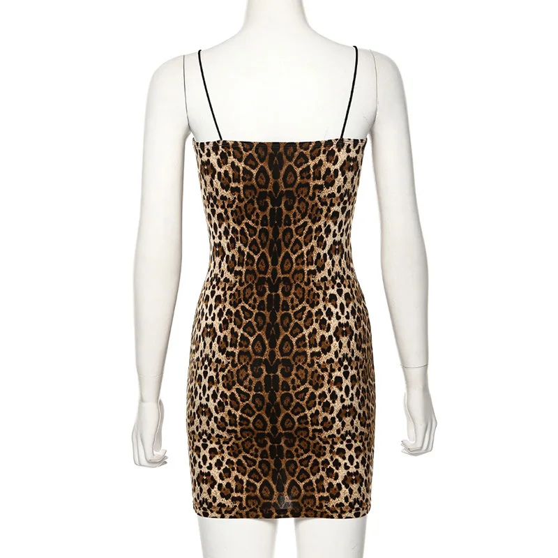

Women Leopard Top and Sexy Dress Spaghetti Strap Tops Female Party Club Backless Dresses Short Summer Mini Sleeveless Sundress