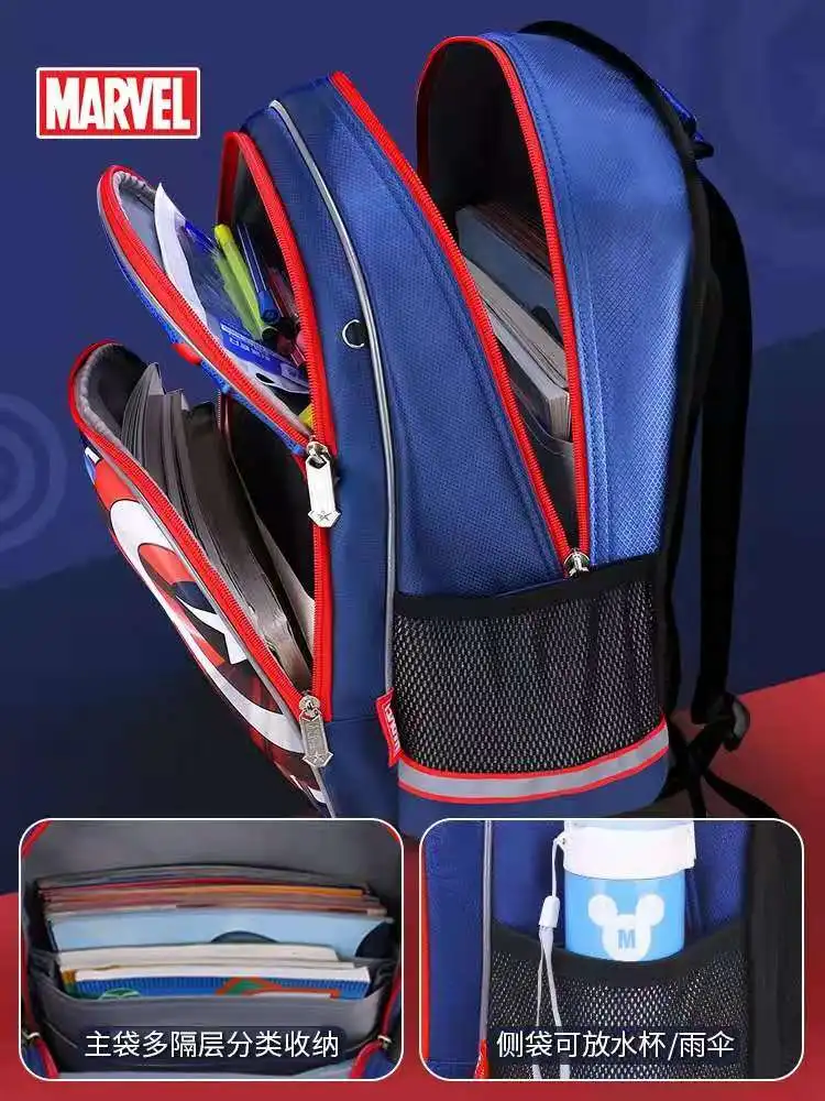 Disney New School Bag For Boys Primary Student Shoulder Orthopedic Backpack Spider Man Captain America Large Capacity Mochila