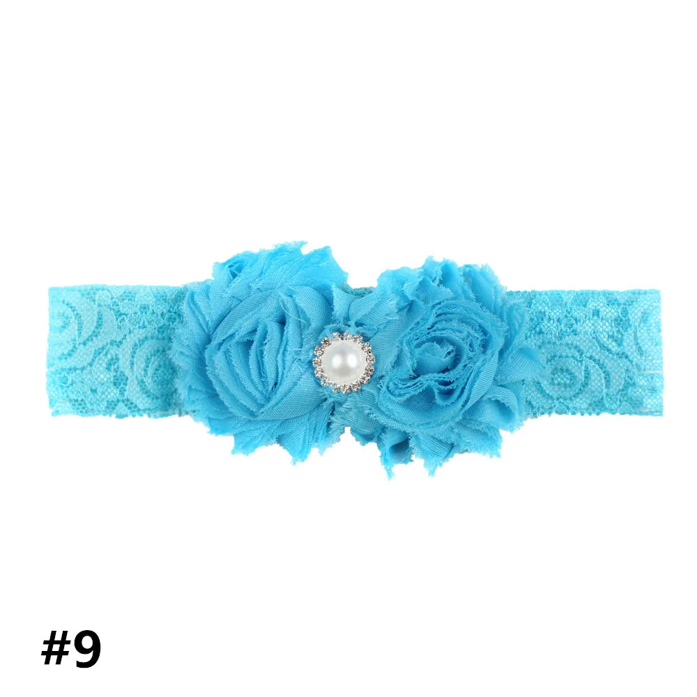 Шифоновая повязка на голову с жемчужинами и большими цветами для новорожденных