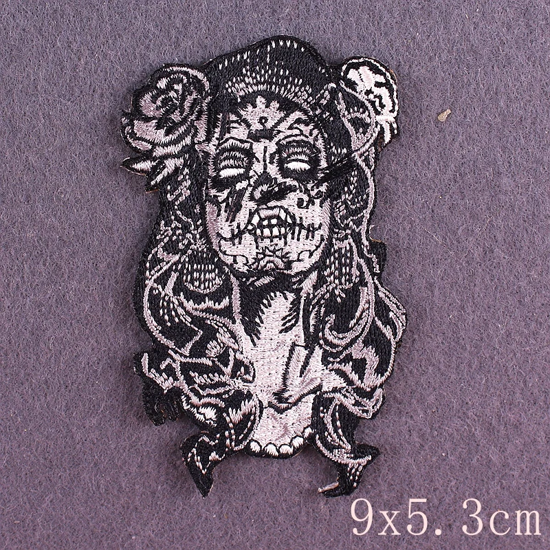 

Biker Patch Punk/Skull Patches Punk Rock Embroidered Patches For Clothes Stripe Iron On Patches For Clothing DIY Bear/King Patch