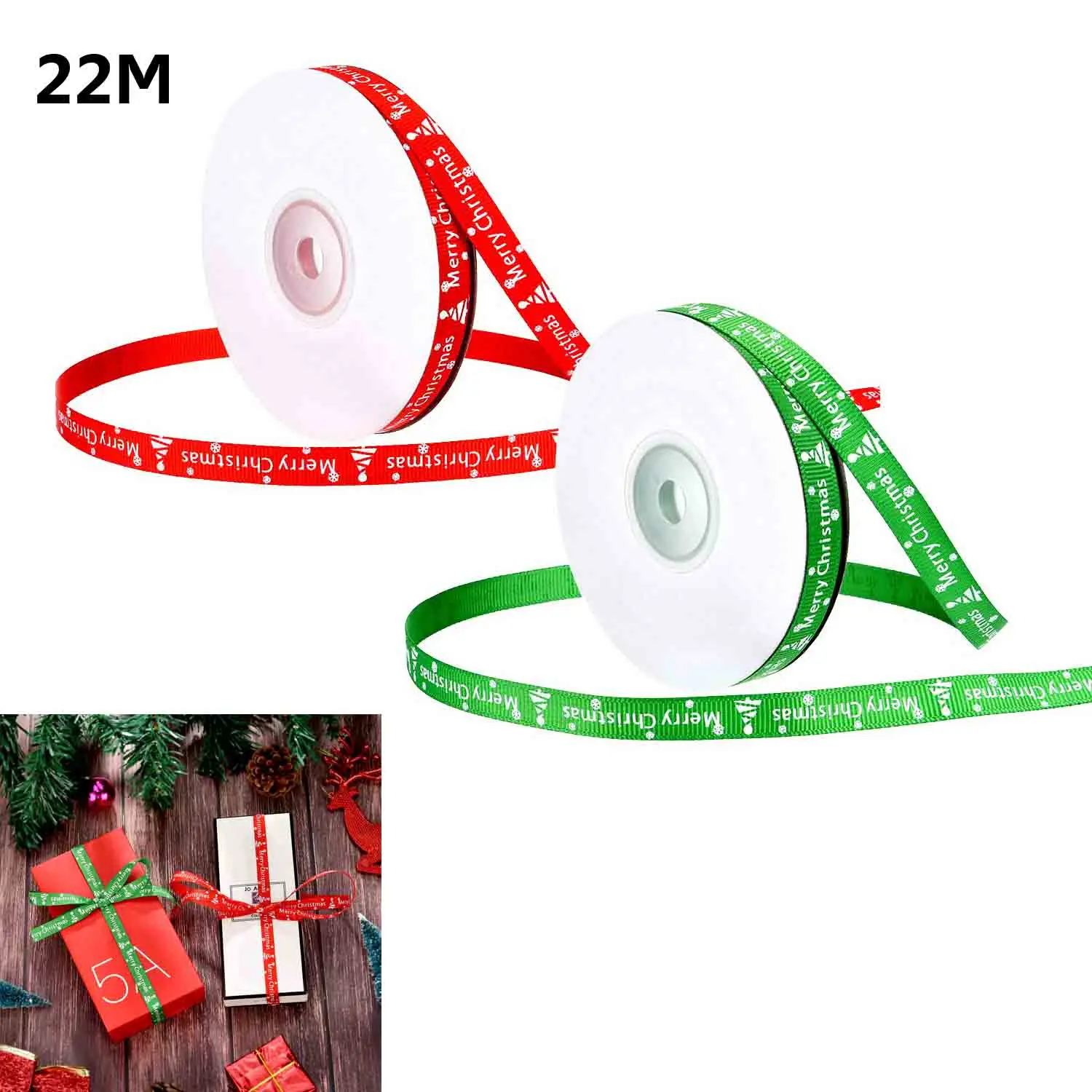 22 метра Рождественская лента Напечатанная С Рождеством для подарочной упаковки