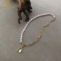 xiyanike silver color irregular splicing of pearls on lock pendant necklace wome light luxury nichen n%d0%b5%d1%80%d0%bb%d0%b0%d0%bc%d1%83t%d1%80 y%d0%ba%d1%80%d0%b0%d1%88%d0%b5%d0%bd%d0%b8%d1%8f