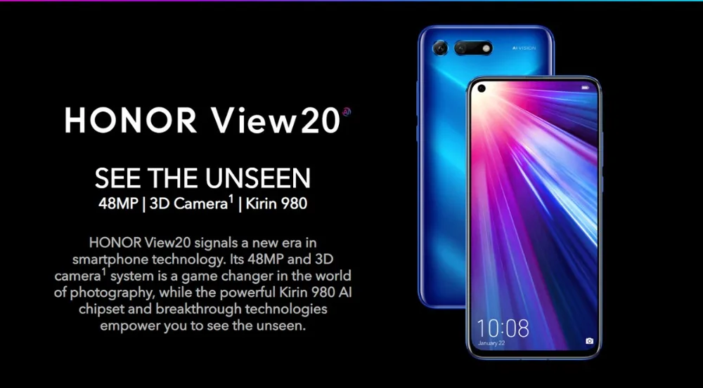 Google Play Honor V20 6 ГБ 128 ГБ NFC 48MP+ 25MP камера Kirin 980 6," Fullview дисплей просмотр 20 супер зарядка мобильный телефон