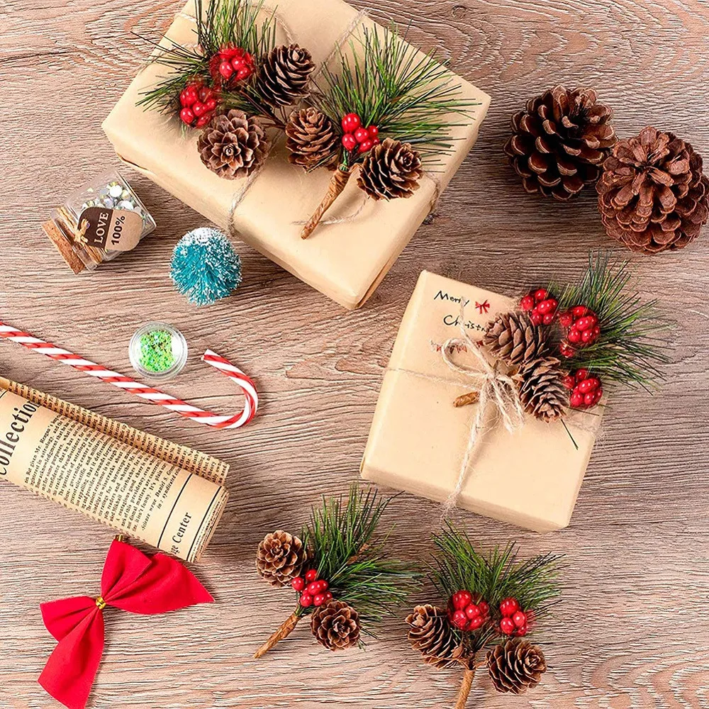 

10pcs Artificial Pine Snowy Flower With Berries Picks For Crafts Xmas Ornament Christmas Decorations 2021 New Year Home Decor