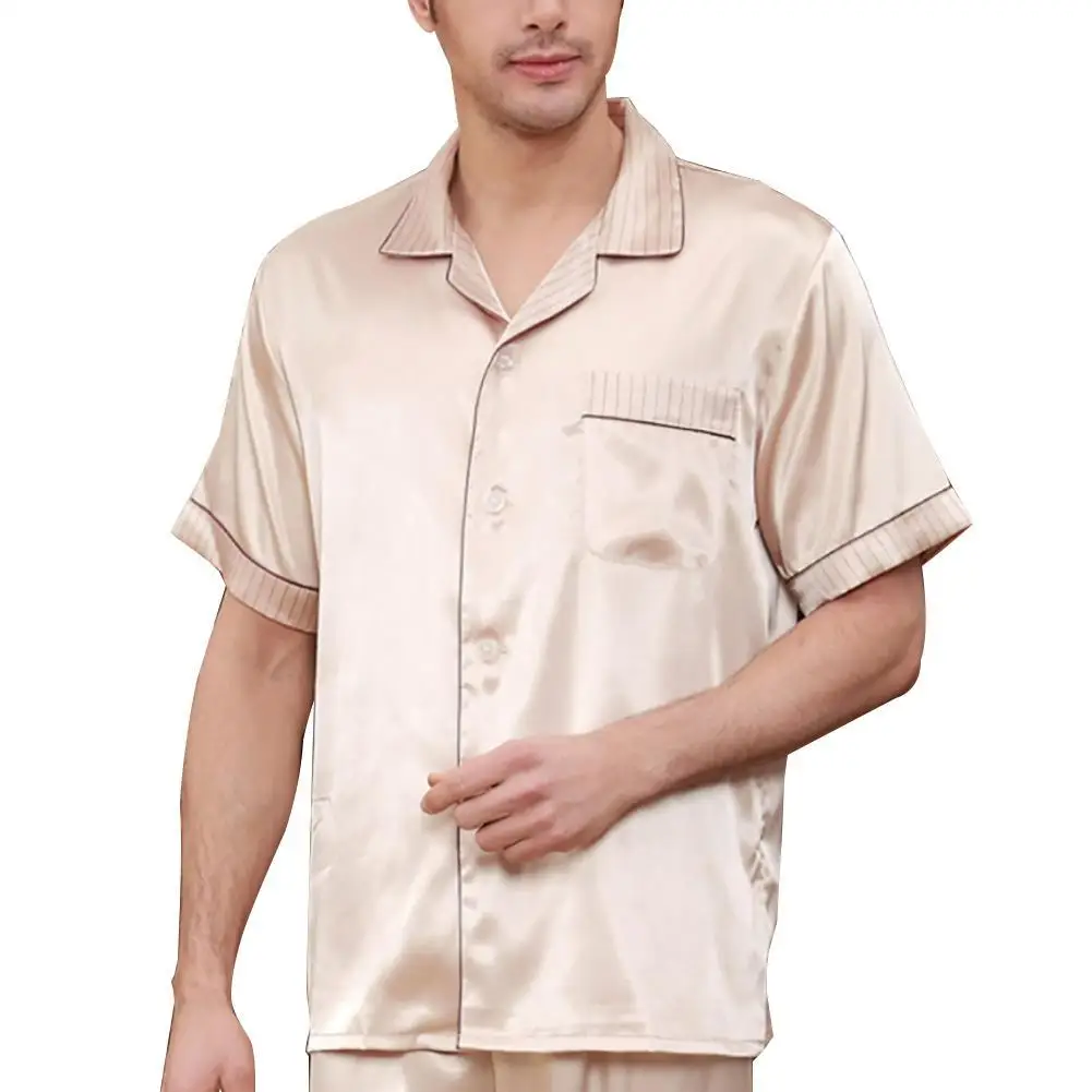 

Men Casual Short Sleeve Turn Down Collar Top Pants Pockets Pajamas Sleepwear Set
