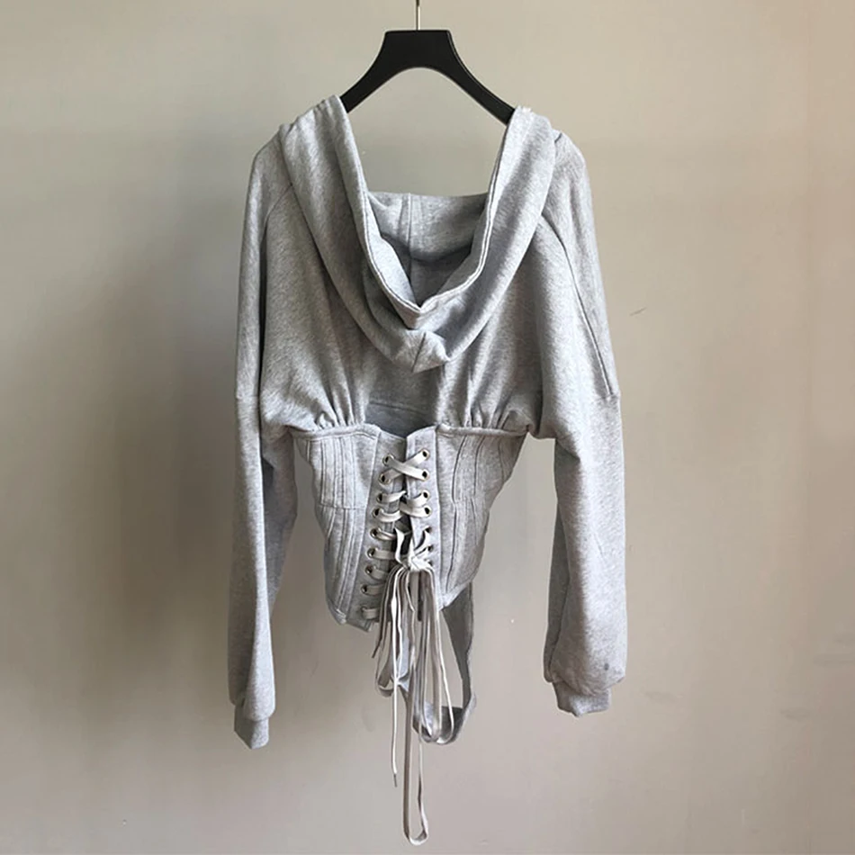 Серая пикантная футболка с длинным рукавом и пуговицами спереди для женщин топы