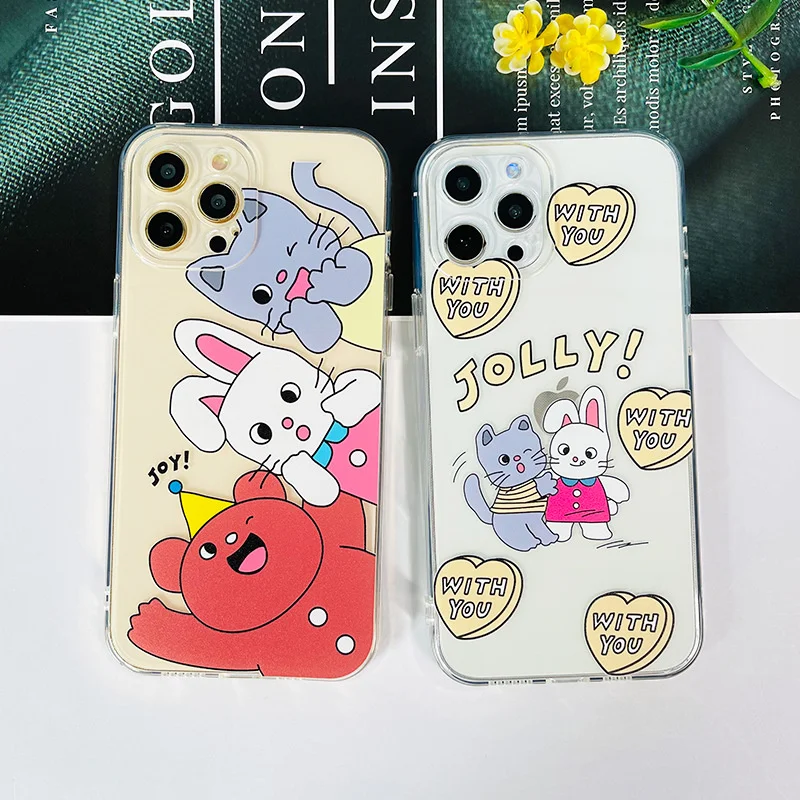 

New cartoon love cat rabbit for iphone 13 11 X XS XR 12 case XS for Apple 11pro full x case
