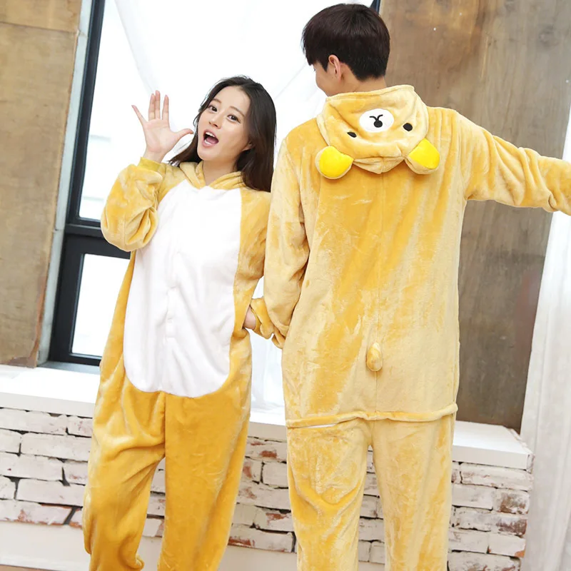 Unisex Kigurumi Adults Animal Pajamas Anime Onesie Rilakkuma Bear Flannel Cartoon Cute Warm Cosplay Sleepwear