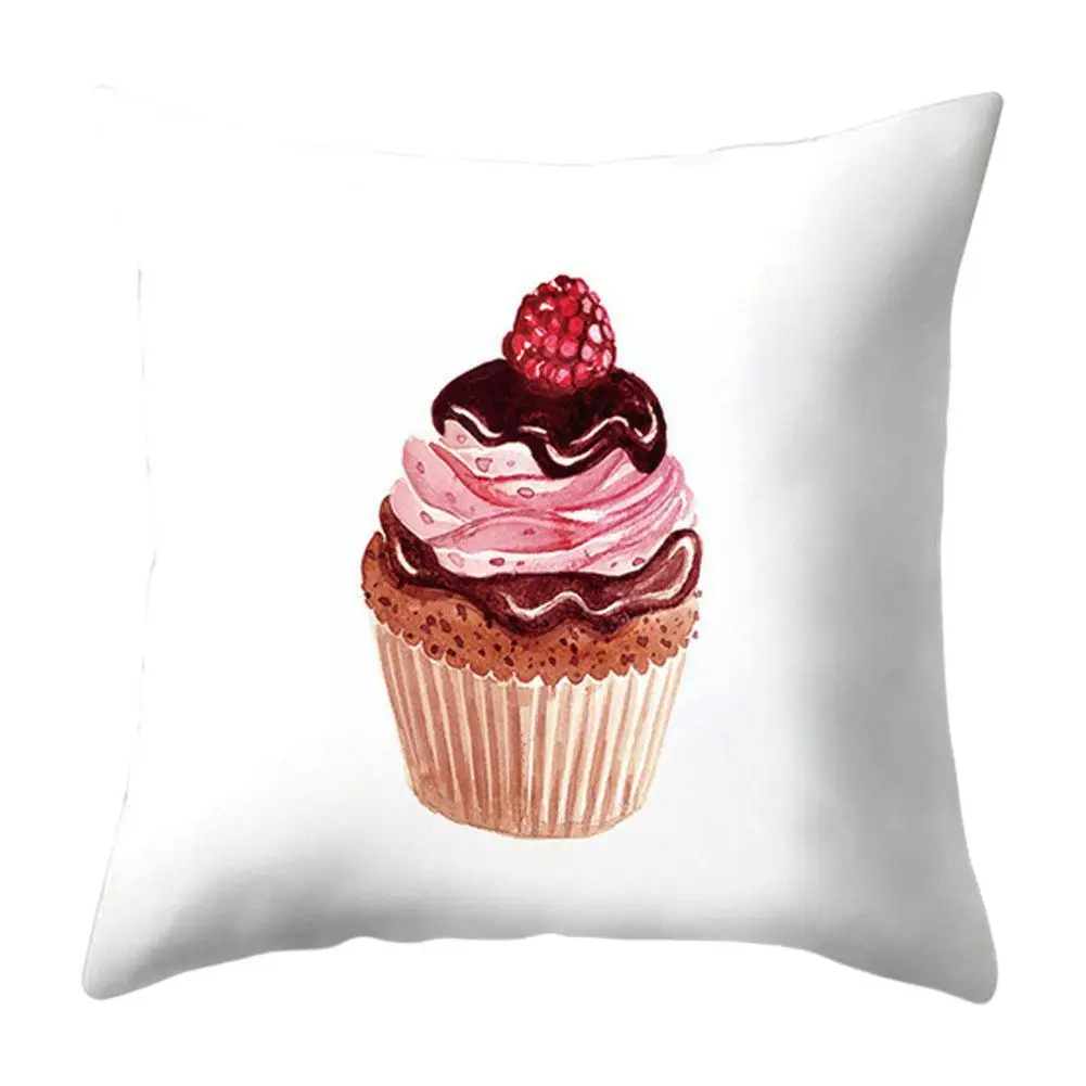 

Cake Dessert Pattern Decoration Polyester Cushion Cover Cupcake Pillowcase Decor Home Pillowcase Bedroom Printed Sofa Z3T3