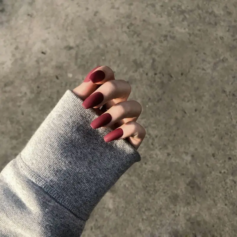 

24pcs Set Fashion Ballerina Solid Color Matte Nail Tips False French Full Nails Art C1FF