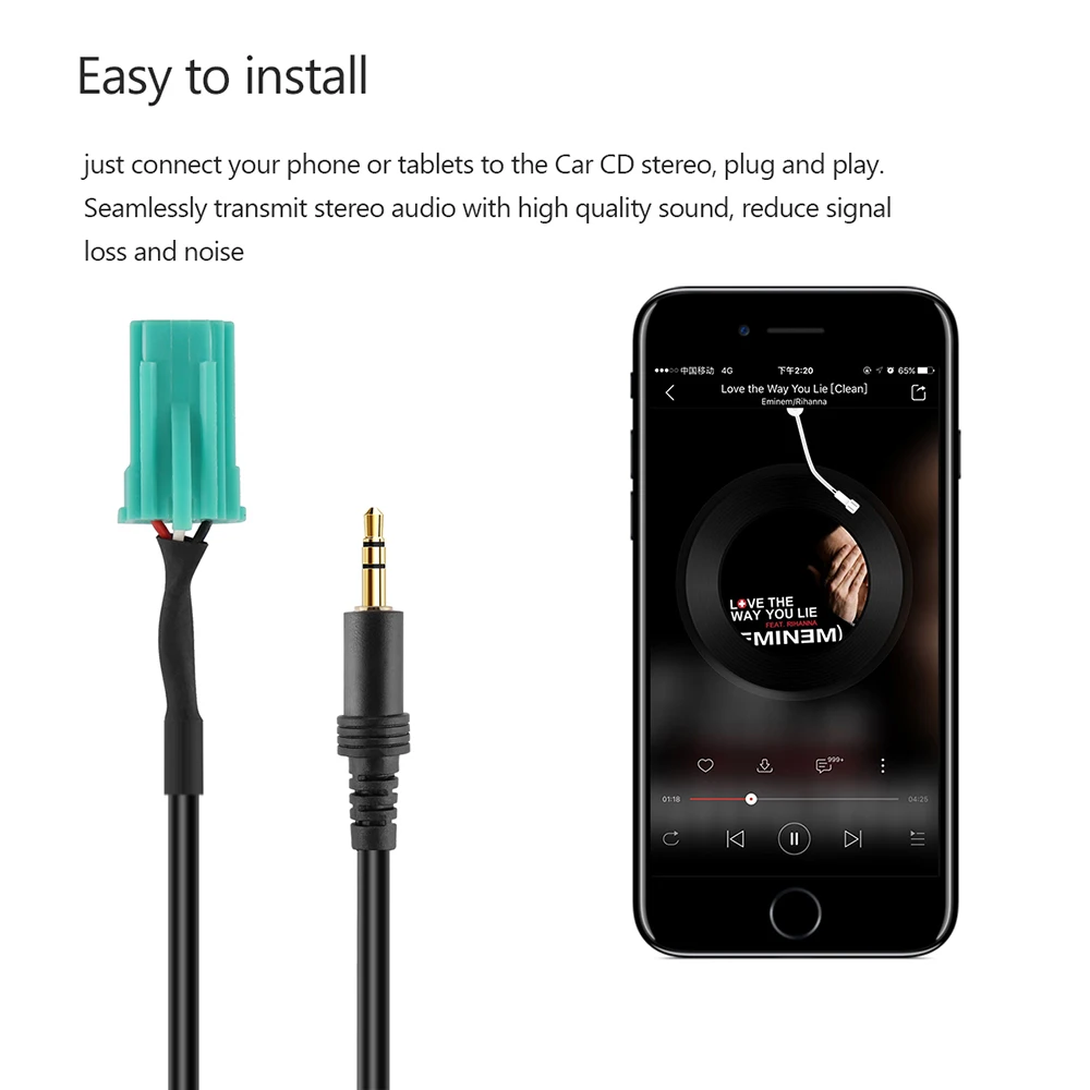 

1m/3.3ft Aux Cable Audio Cable Gold Plug Car Aux Cord Car Audio Input Cable 3.5mm plug to 6pin for Cars Volkswagen, Renault