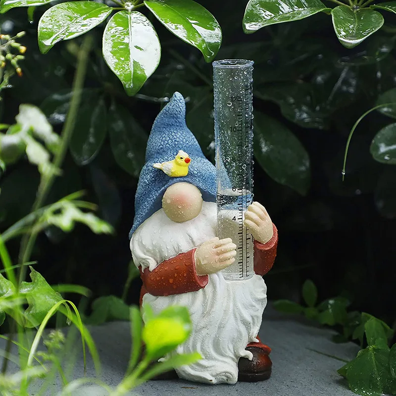 

Home Decoration With Sculpture Painted Decor Multifunctional Practical Patio Glass Gauge Statue Lawn Hand Rain Cute Resin Gnome