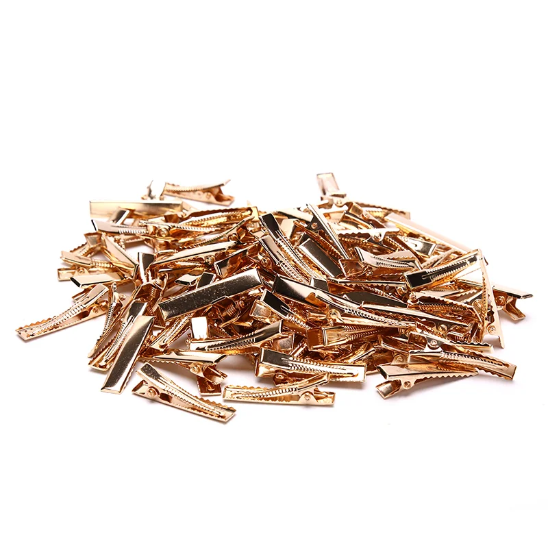 

100pcs KC Gold Metal Alligator Hair Clips Pins Flat Top With Teeth For DIY Hairp Hairpin Headdress