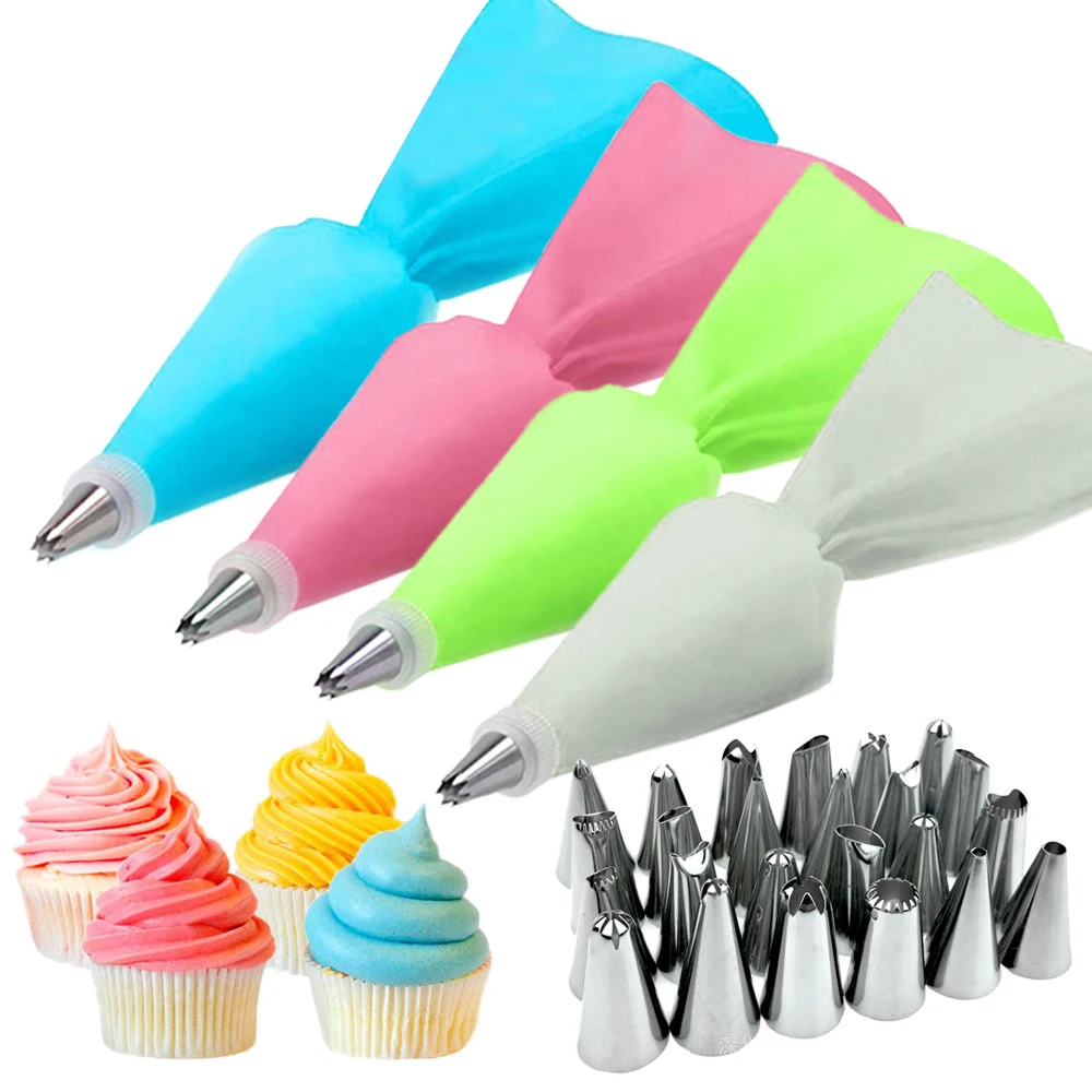 

6/24Pcs/Set Pastry Bag Kitchen Cake Icing Piping Cream Cake Decorating Tools Reusable Pastry Bags Nozzle SetCake Bagging