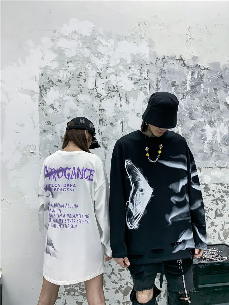 2020 Мужская футболка с граффити в стиле хип-хоп Уличная Харадзюку длинным рукавом