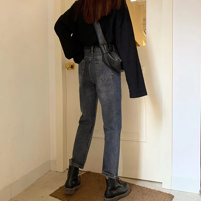 

Jeans Women Blue Vintage Denim High Waist Loose Straight Korean Womens All-match Chic BF Unisex Fashion Daily Streetwear Ulzzang