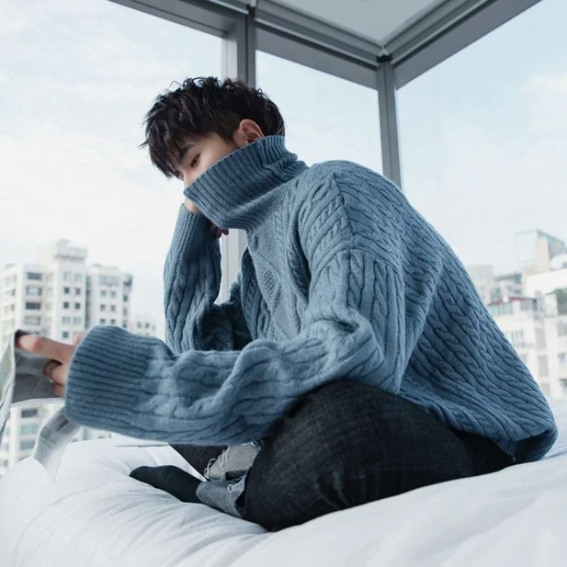 

2021 Turtleneck sweater Men Women autumn winter solid color Male Korean style trendy lazy sweater loose twist knit pull femme