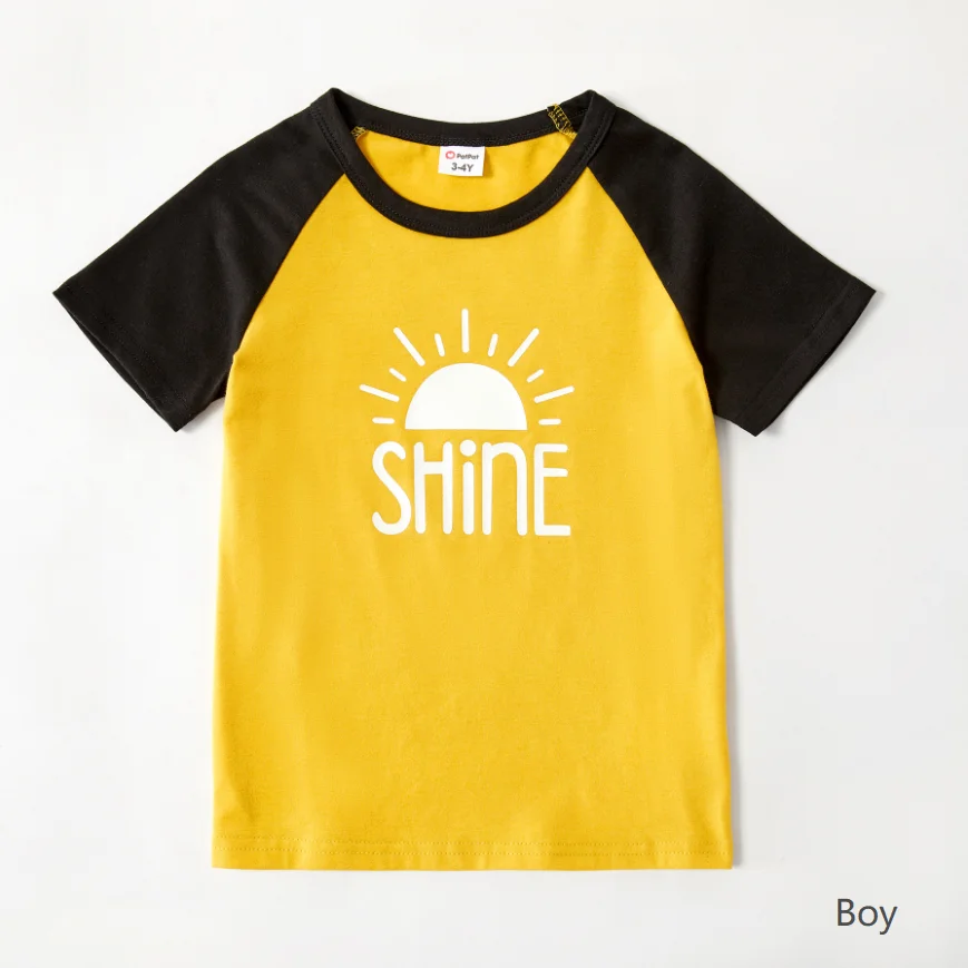 

PatPat 2021 New Arrival Letter Print Color block Short Sleeve Matching Tops