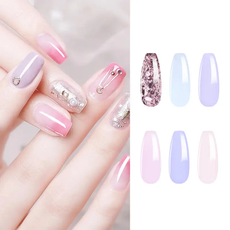 

Elite99 6pcs/lot Gel Nail Polish Manicure Set Semi Permanent Glitter Hybrid Varnish Base Top Coat Soak Off UV LED Nails Gel 10ML