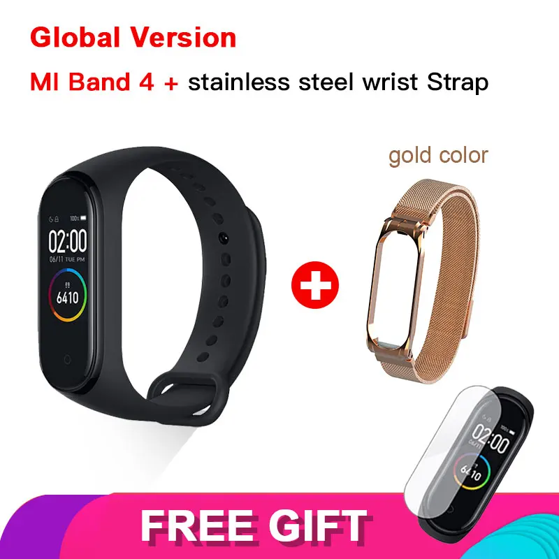 GL add RG Stainless Xiaomi mi Band 4 новейший mi band 4 Mp3 музыкальный цветной экран фитнес частота сердечных сокращений Bluetooth 5,0 умные часы - Цвет: GL add RG Stainless