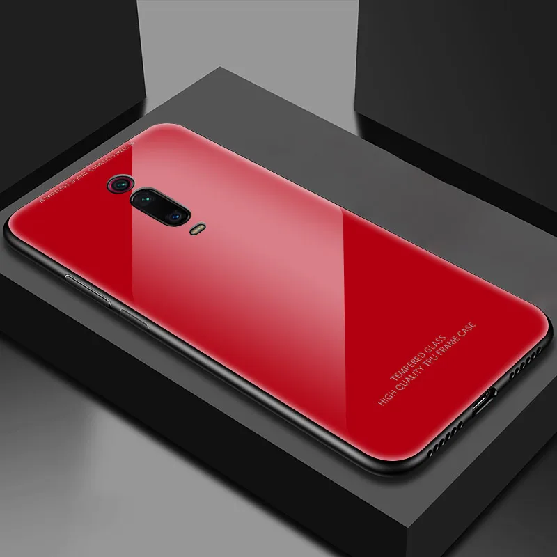 Red Черное белое закаленное стекло чехол для Xiaomi mi 9T Pro 9 SE, одноцветное стекло, чехол для Xiaomi mi 9t mi 9se 9 t, чехол-бампер - Цвет: Red