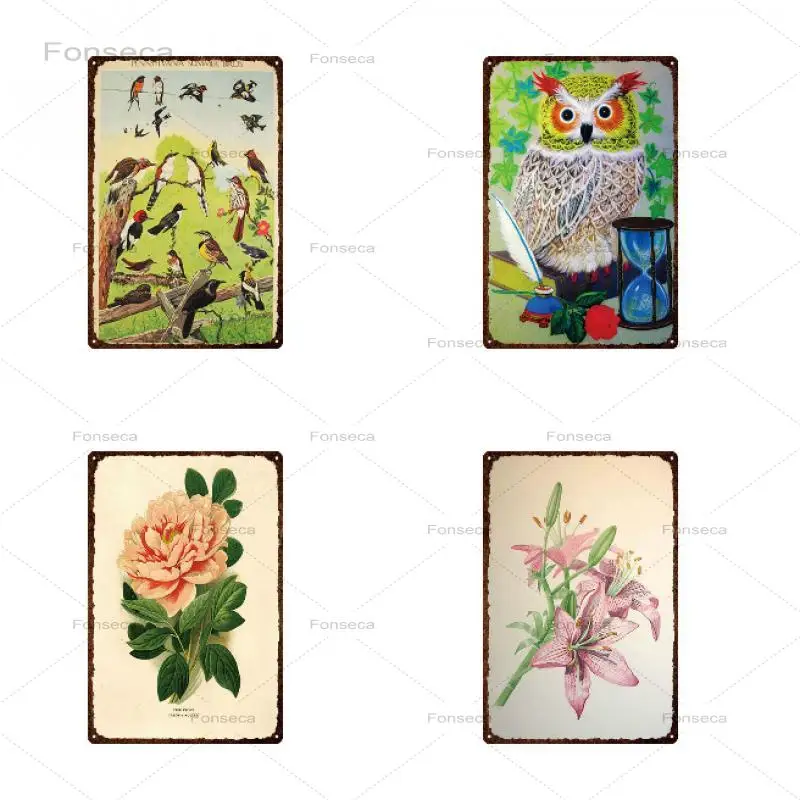 Винтажная птица крупный рогатого скота цветок металлическая вывеска ретро