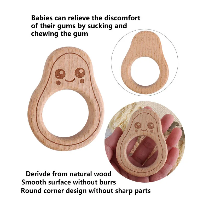 Mordedor de madera de haya con dibujos animados para beb&eacute;, juguete de dentici&oacute;n de beb&eacute;, mordedor de lactancia de haya para dientes, mordedor de Cuidado Oral para ni&ntilde;o y ni&ntilde;a-5