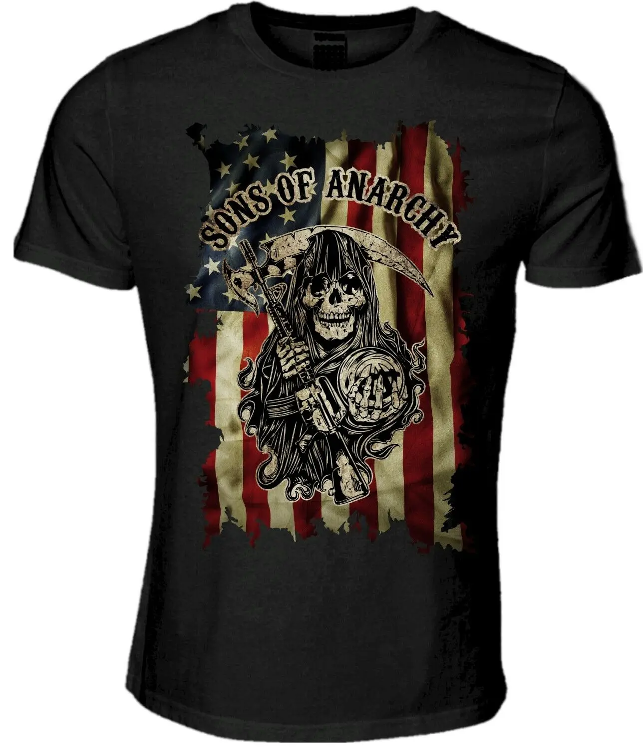 Sons of Anarchy American Flag Reaper Printed Biker T-Shirt Summer Cotton Short Sleeve O-Neck Men's T Shirt New S-3XL