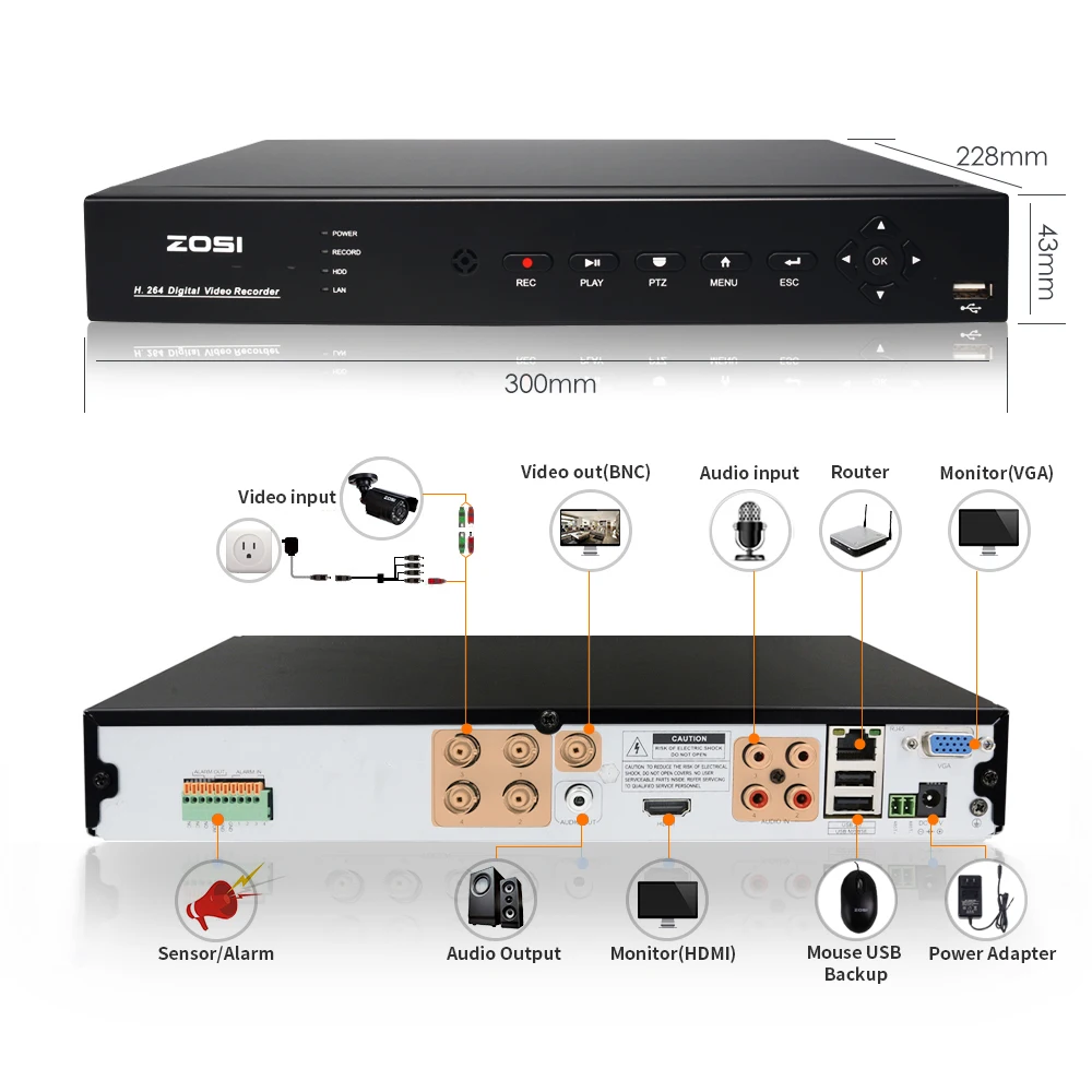 ZOSI 4CH HD AHD DVR 4 шт. 720P 1280TVL AHD Наружные камеры безопасности домашняя система безопасности комплекты видеонаблюдения