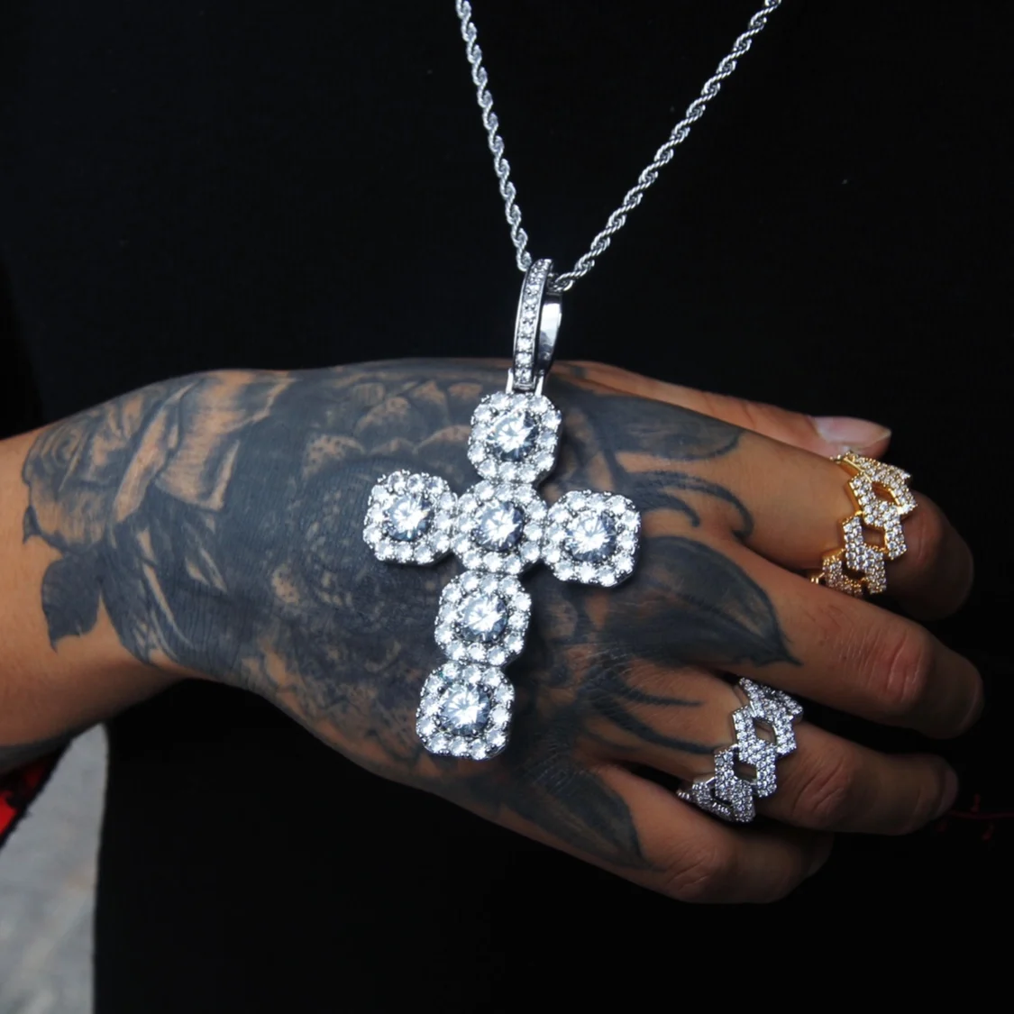 Инс взрыв полный Циркон супер большой крест твердый Кулон Ретро хип-хоп большая