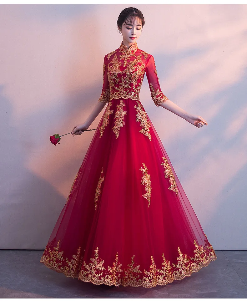 Oriental Dresses Classic Women Dress Chinese Wedding Gown Cheongsam Long Qipao Bride Traditions red charming chinese dress | Тематическая