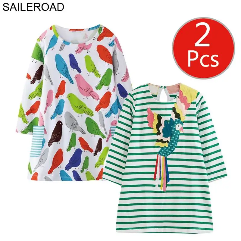 SAILEROAD 2 шт. Фруктовое Яблоко с Принтом Девушки Карманные Платья Vestidos 5 Лет Платье Принцессы для Детей Одежда Vestido Unicornio - Цвет: 7621 7684 photo